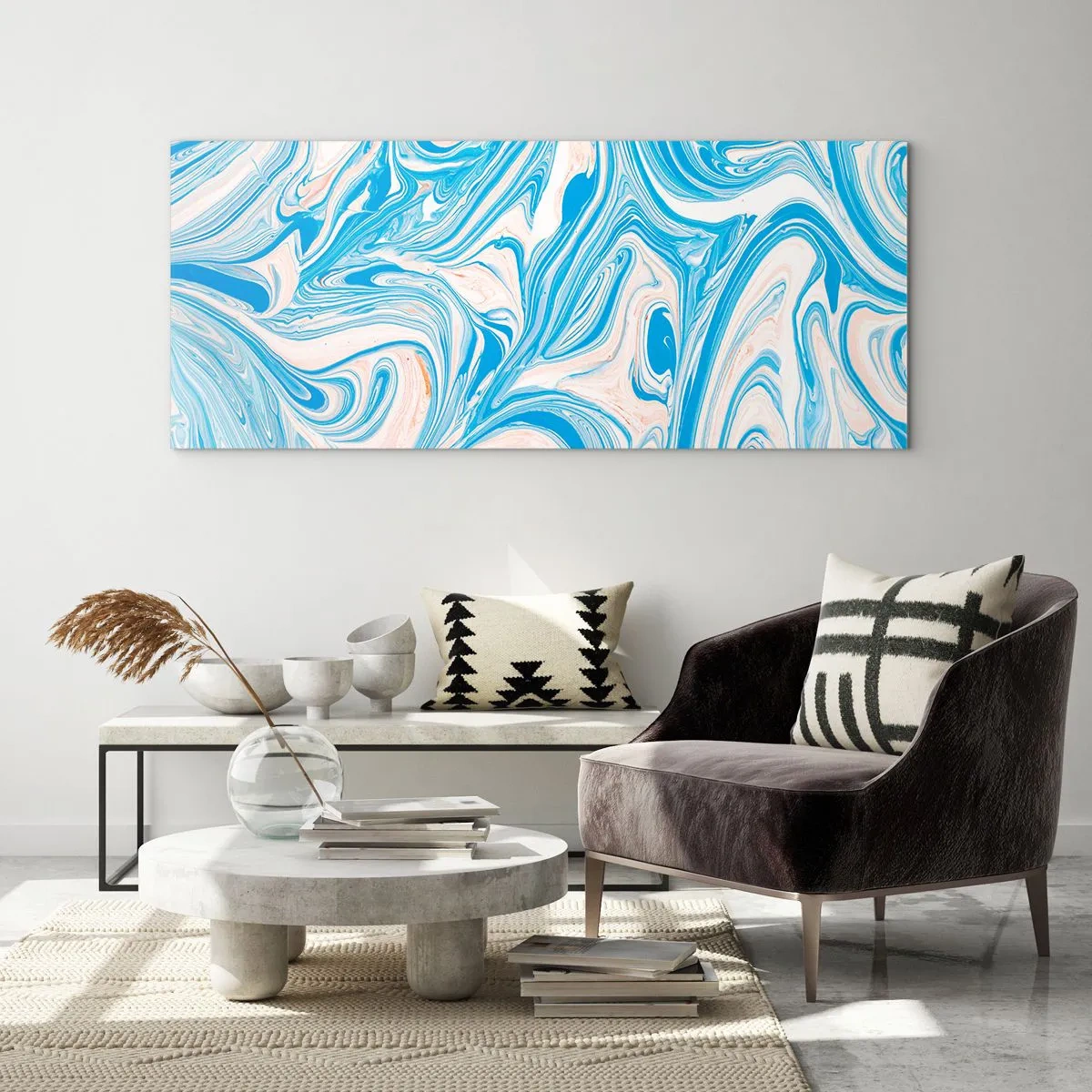 Quadro em vidro - Derramado em turquesa - 140x50 cm