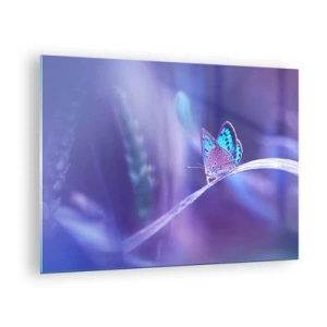 Quadro em vidro - Borboleta contra um fundo de luz roxa - 70x50cm - Uma joia da natureza - Decoração de parede moderna para a sala de estar e quarto ARTTOR