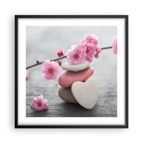 Pôster com moldura preta - Flor de cerejeira - 50x50 cm