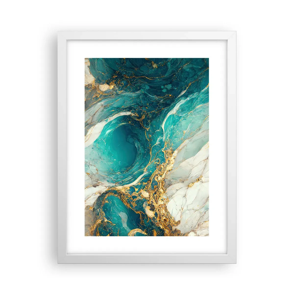 Pôster em moldura branca - Composição com veios d'ouro - 30x40 cm