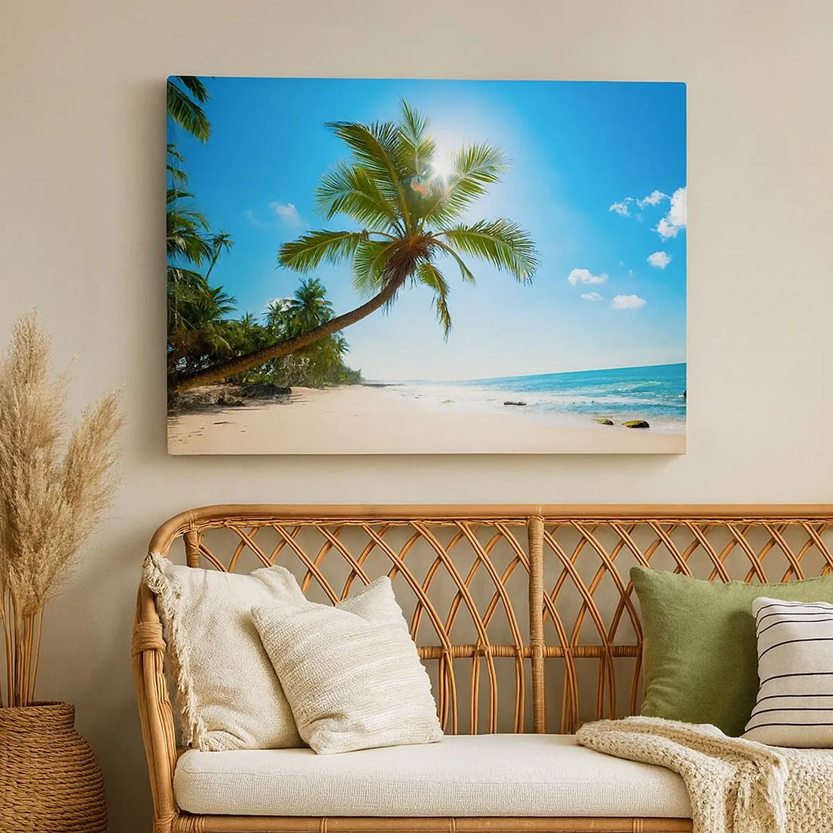 Quadro em tela - Uma praia com palmeiras em uma paisagem tropical - 70x50cm - Não mostre a ninguém - Decoração de parede moderna para a sala de estar e quarto ARTTOR