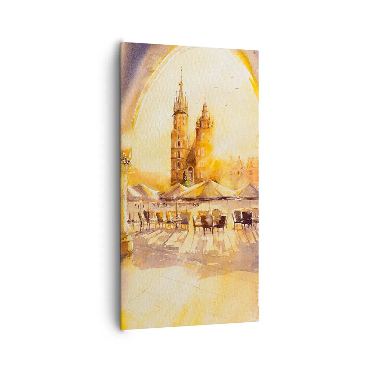 Quadro em tela - Pôr do sol na praça do mercado de Cracóvia - 65x120 cm