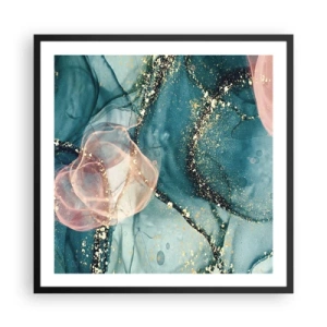 Pôster com moldura preta - Azul seda, rosa tule - 60x60 cm