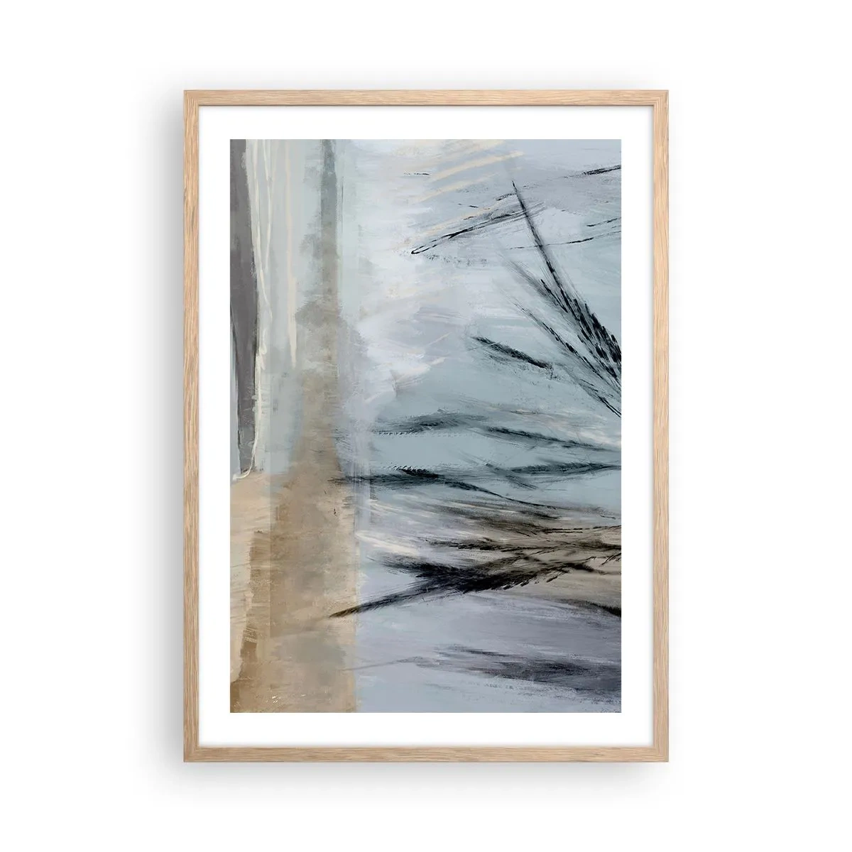 Pôster com moldura de carvalho claro - Campos de inverno - 50x70 cm