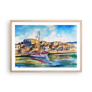 Pôster com moldura de carvalho claro - Tarde de arco-íris - 70x50 cm