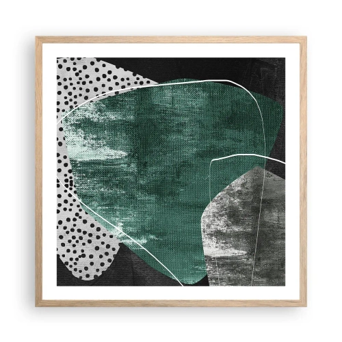 Pôster com moldura de carvalho claro - Abstração colorida com folha de ouro - 60x60 cm