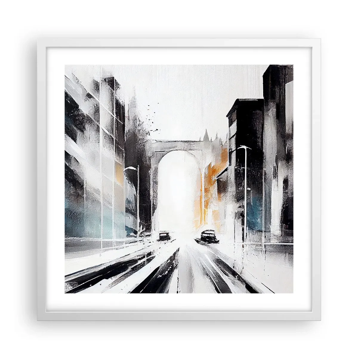 Pôster em moldura branca - Estudo da cidade: arquitetura e movimento - 50x50 cm