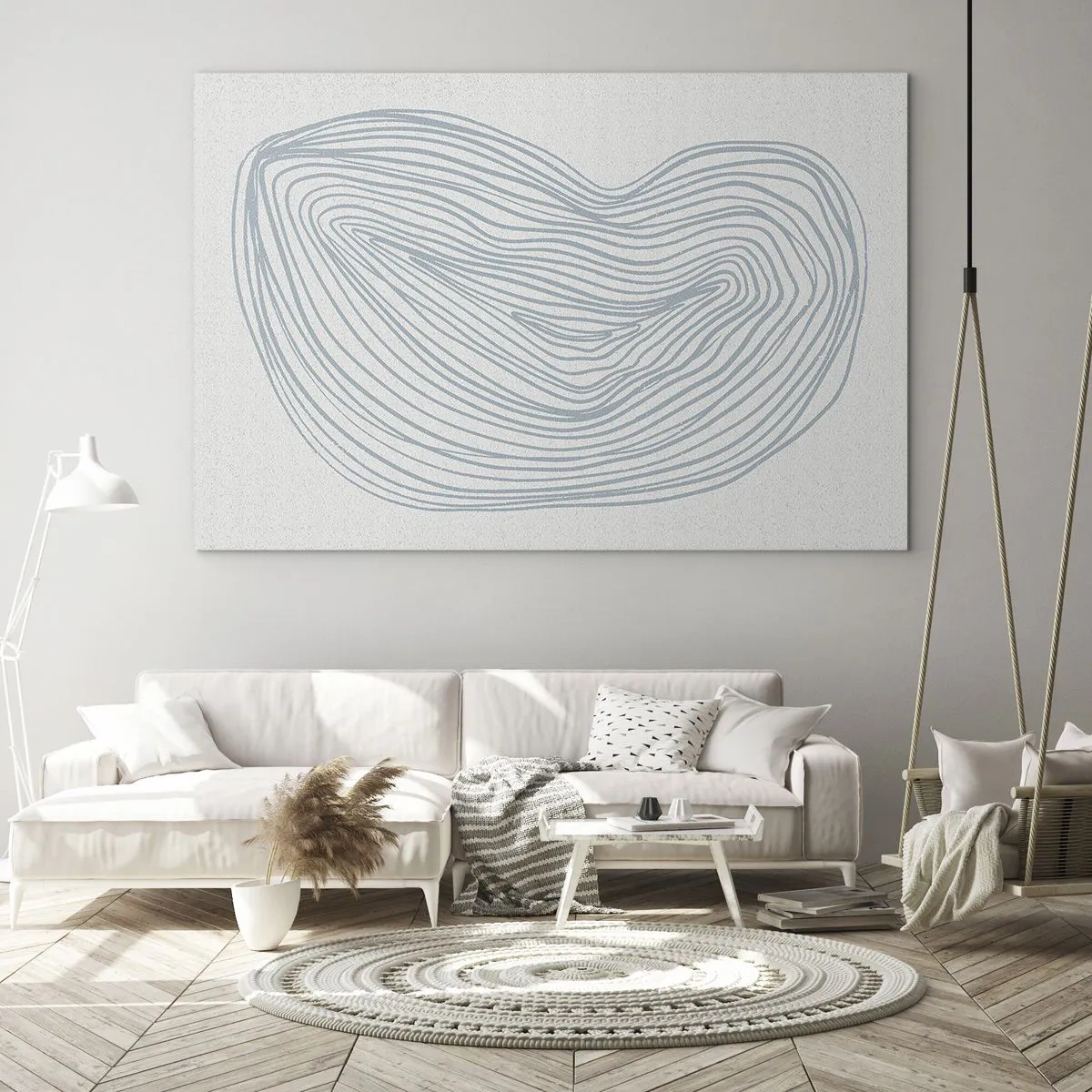 Quadro em vidro - Linhas azuis delicadas criam uma forma orgânica e fluida - 70x50cm - Deixe cair o sorriso - Decoração de parede moderna para a sala de estar e quarto ARTTOR