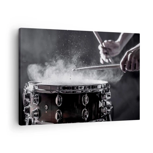 Quadro em tela - Batendo na caixa com baquetas com efeito de poeira - 70x50cm - Pulso da música - Decoração de parede moderna para a sala de estar e quarto ARTTOR