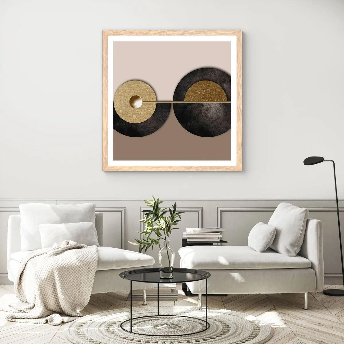 Pôster com moldura de carvalho claro - Variações ao redor do círculo - 50x50 cm