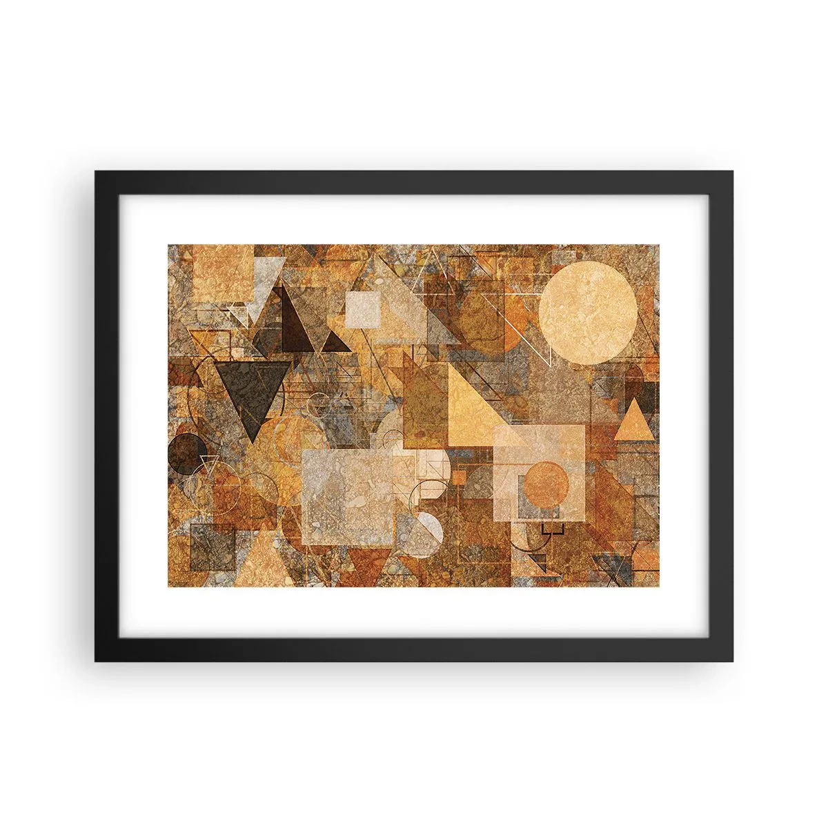 Pôster com moldura preta - Estudo Cubista em Bronze - 40x30 cm