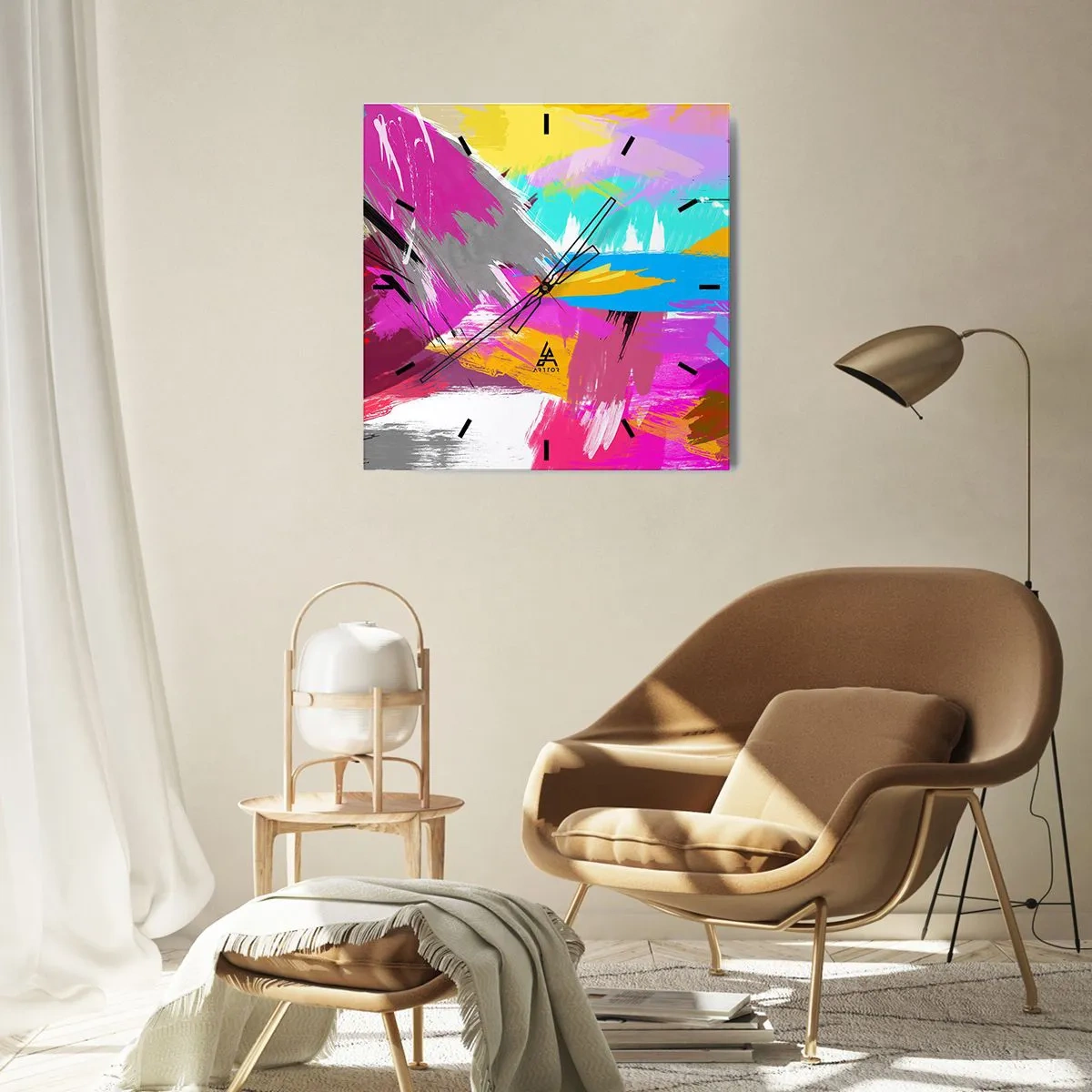 Relógio de parede - Relógio em vidro - Pinte, pinte, mais uma vez - 40x40 cm