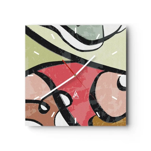 Relógio de parede - Relógio em vidro - Piruetas entre cores - 30x30 cm