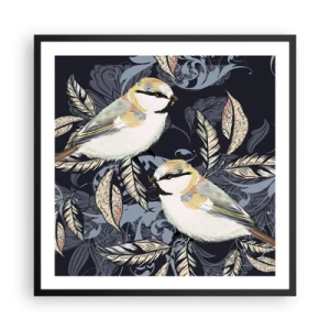 Pôster com moldura preta - Canto amarelo-azul - 60x60 cm