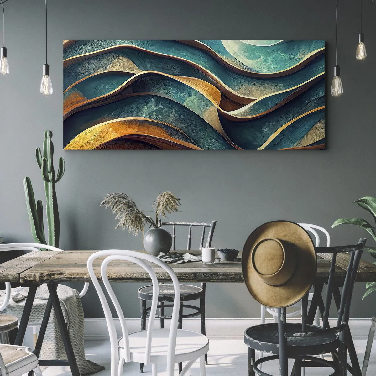Quadro em tela - Meandros de azul - 100x40 cm