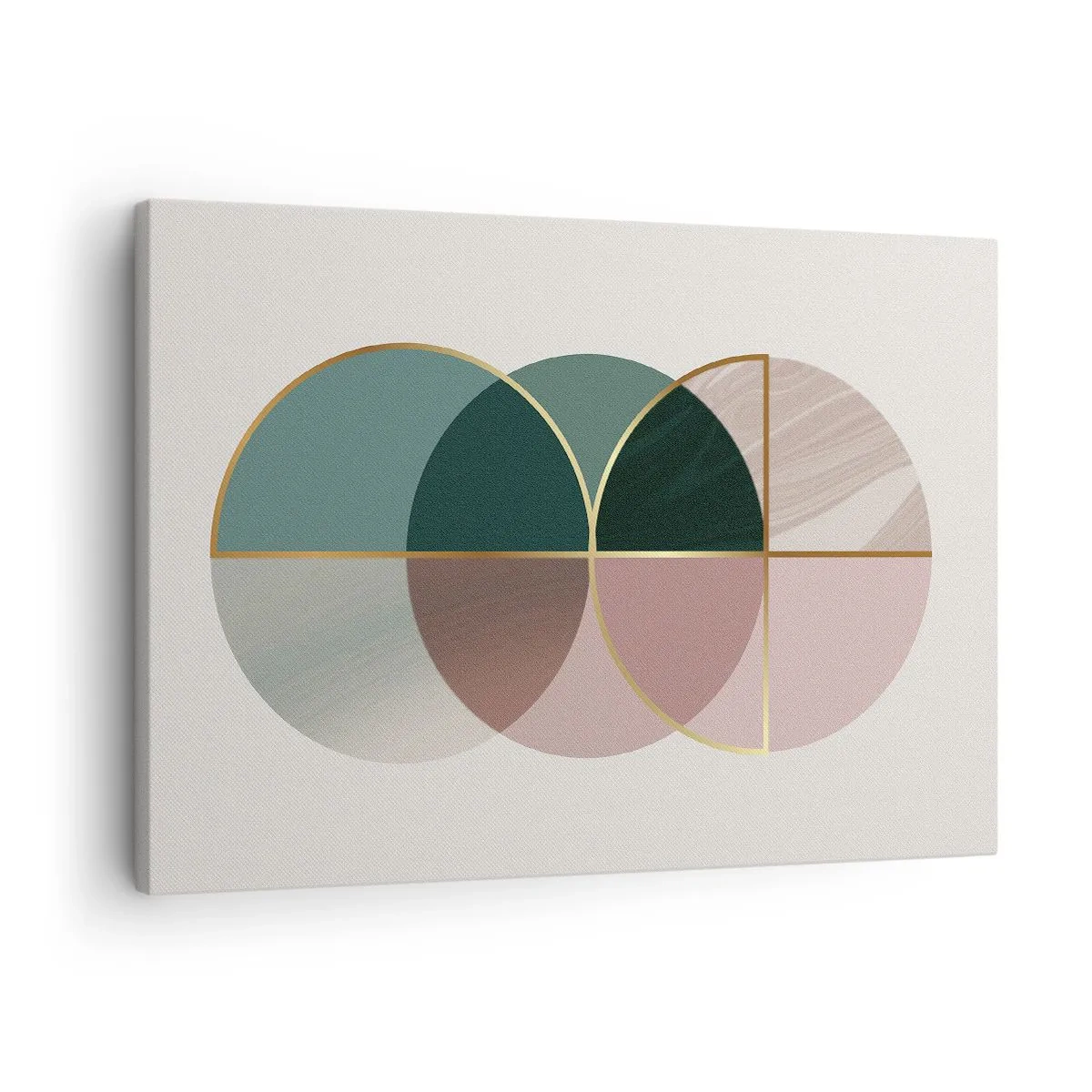 Quadro em tela - Uma composição abstrata de formas geométricas e linhas douradas. - 70x50cm - Círculo entre círculos… - Decoração de parede moderna para a sala de estar e quarto ARTTOR