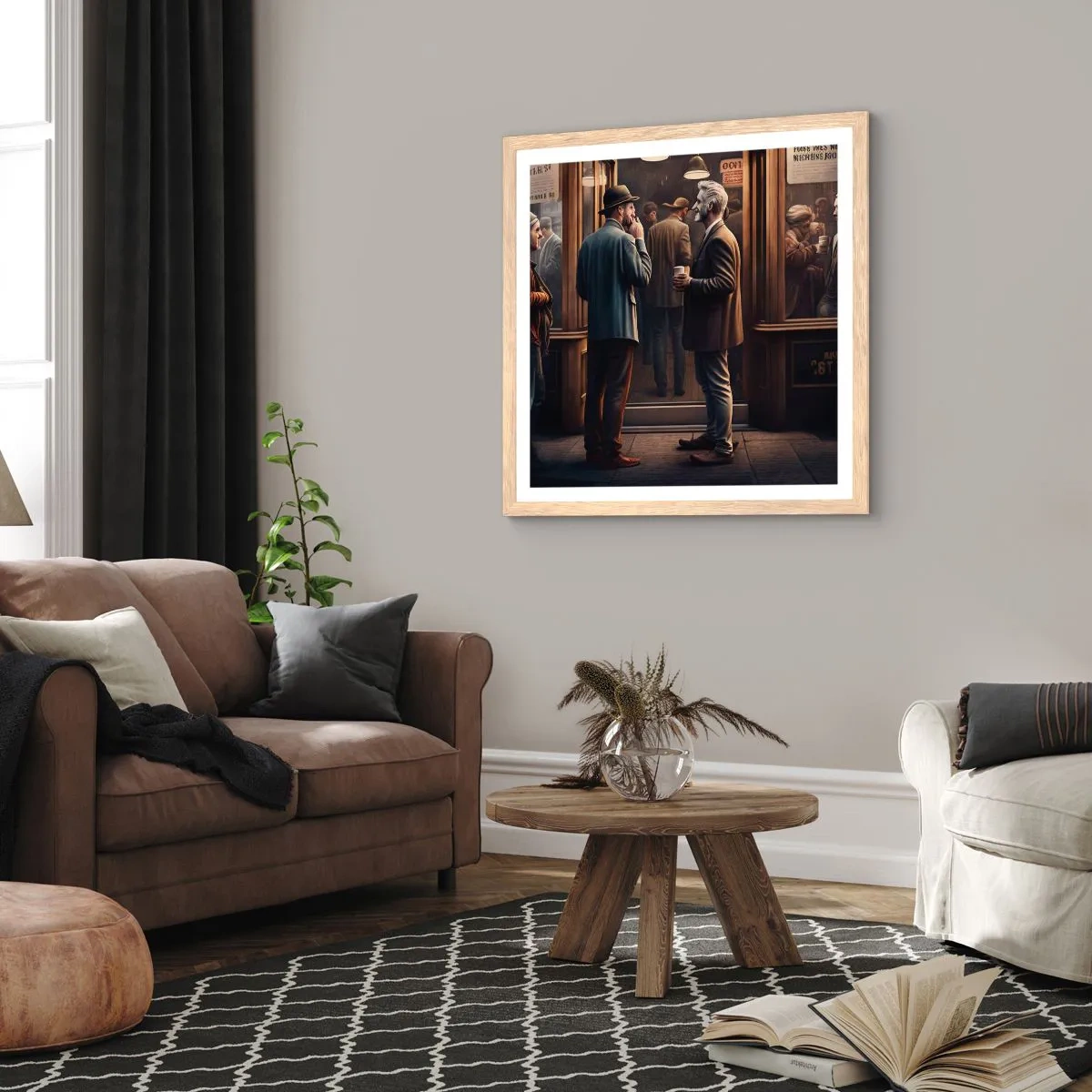 Pôster com moldura de carvalho claro - Boa hora do dia - 50x50 cm