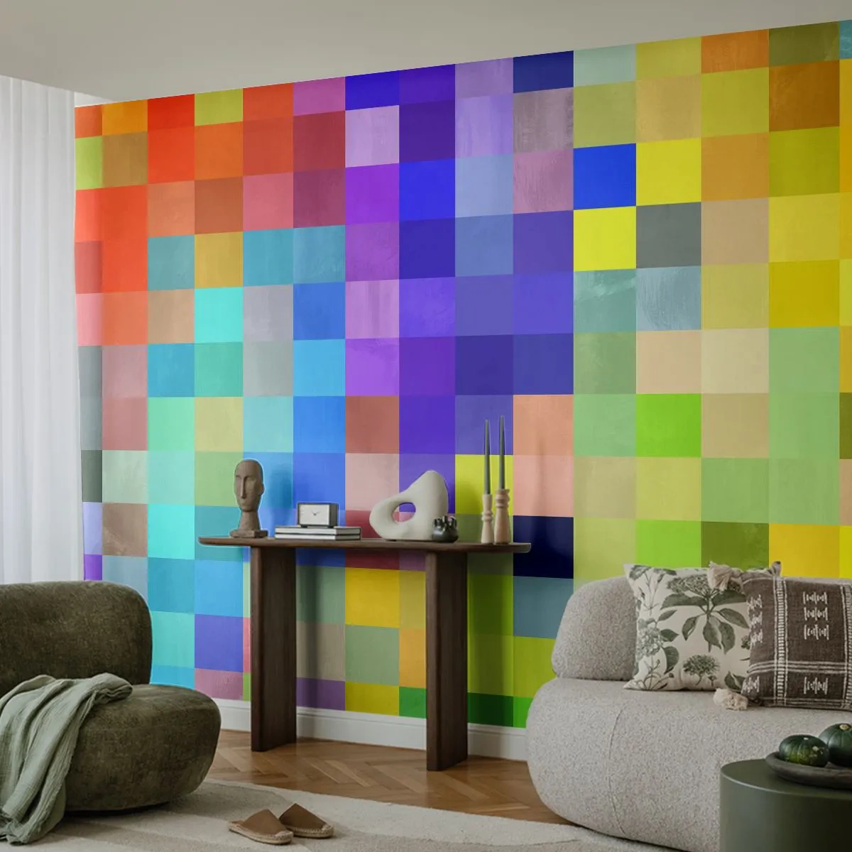 Papel de Parede Autocolante Deluxe Sticker - Todos diferentes, todos iguais - Abstração, Quadrados, Pedaço - 200x140 cm