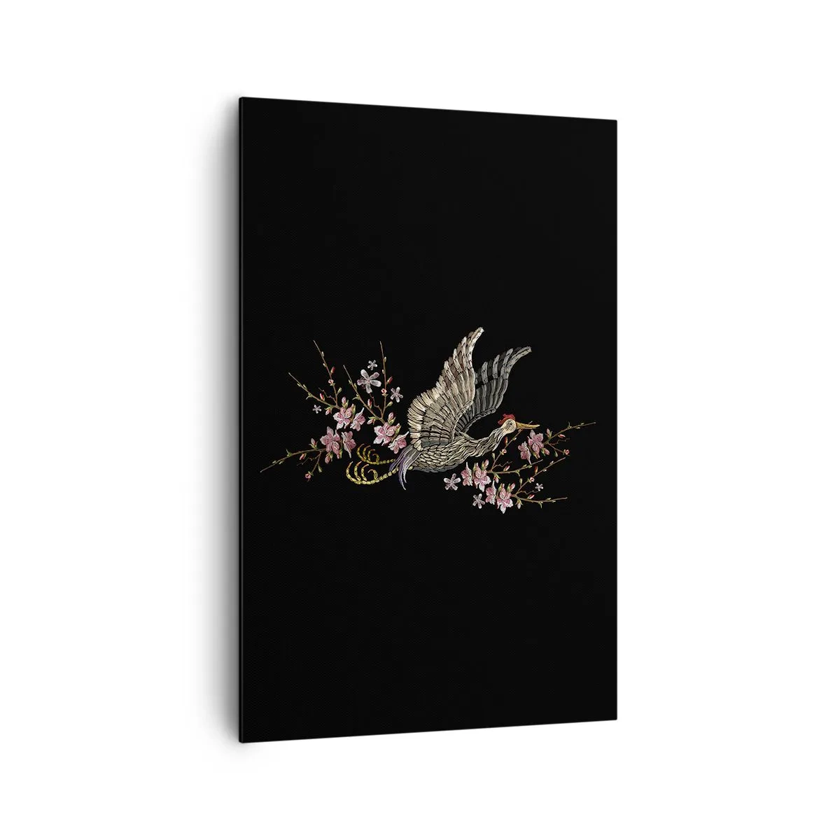 Quadro em tela - Pássaro exótico e bordado - 80x120 cm