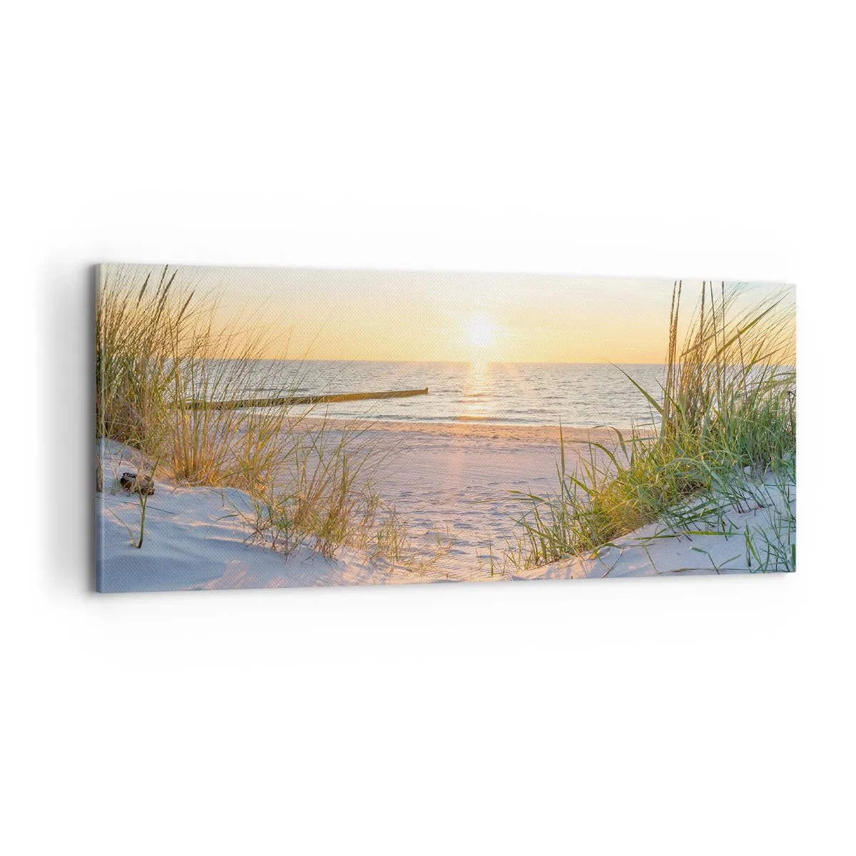Quadro em tela - O som do mar, o canto dos pássaros, a praia selvagem entre a relva... - 100x40 cm