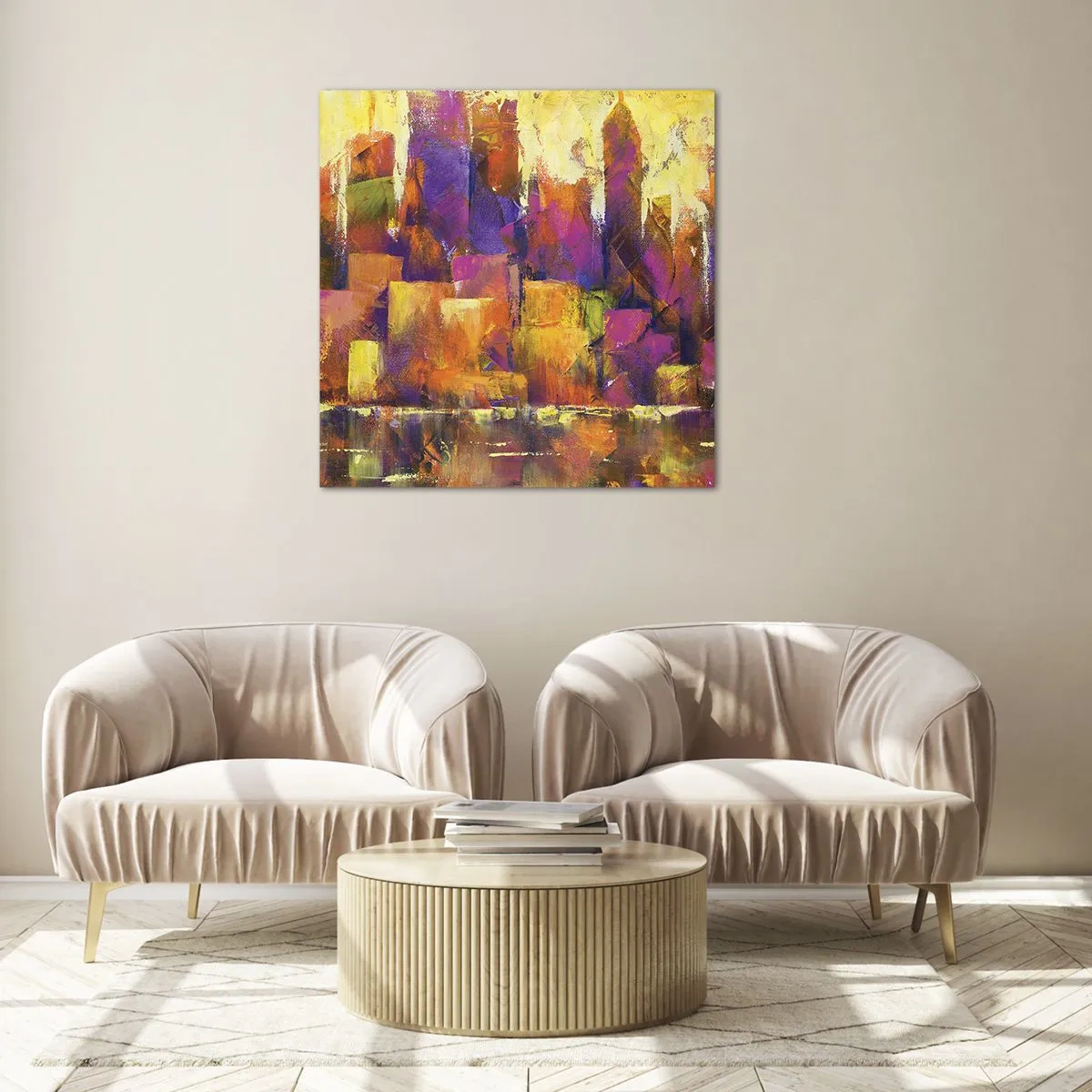 Quadro em vidro - Composição metropolitana - 60x60 cm