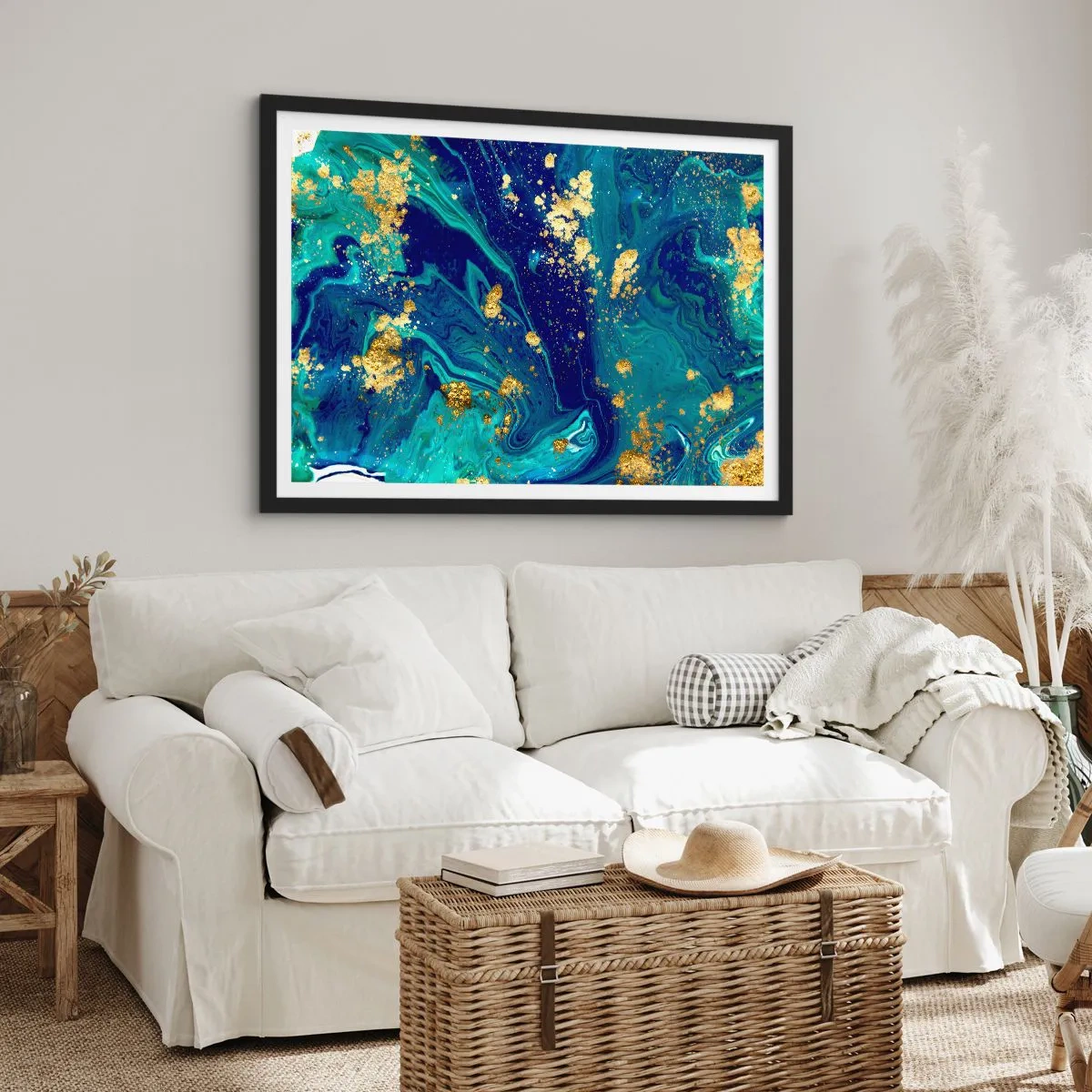 Pôster com moldura preta - Flocos de sol - 100x70 cm