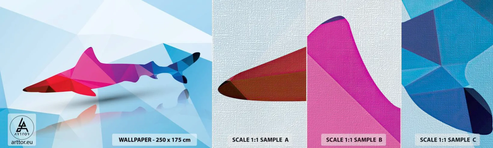 Amostra de papel de parede Premium Canvas - Tubarão no espaço de cristal - Animais, Tubarão, Figura Geométrica - 100x30 cm