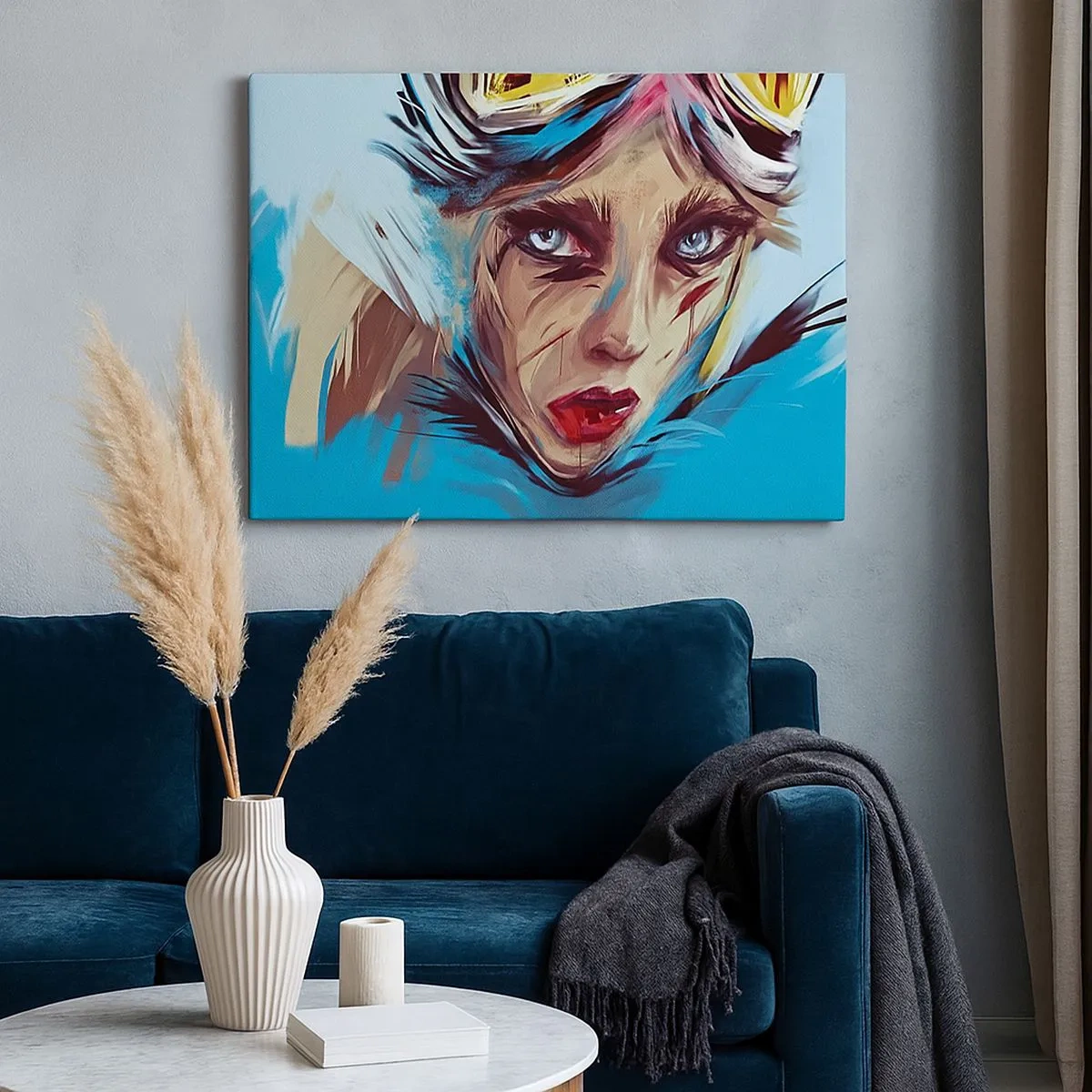 Quadro em tela - Retrato de uma mulher em cores dinâmicas e estilo abstrato - 70x50cm - A guerreira das estradas - Decoração de parede moderna para a sala de estar e quarto ARTTOR