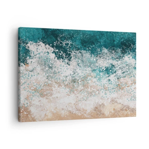 Quadro em tela - Onda abstrata do mar em tons de turquesa e bege - 70x50cm - Histórias do mar - Decoração de parede moderna para a sala de estar e quarto ARTTOR