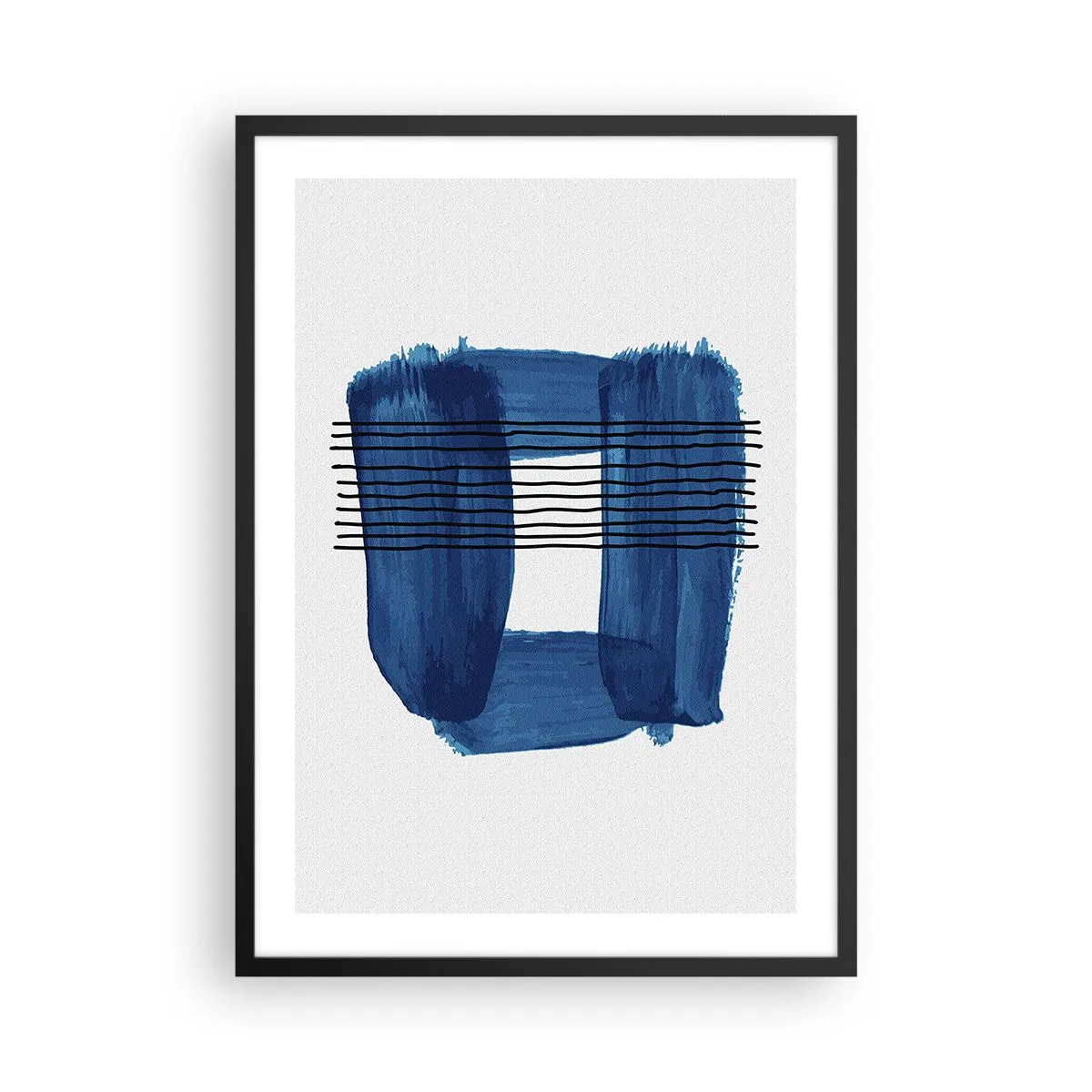 Pôster com moldura preta - Composição abstrata em tons de azul - 50x70cm - Composição azul-negra - Decoração de parede moderna para a sala de estar e quarto ARTTOR