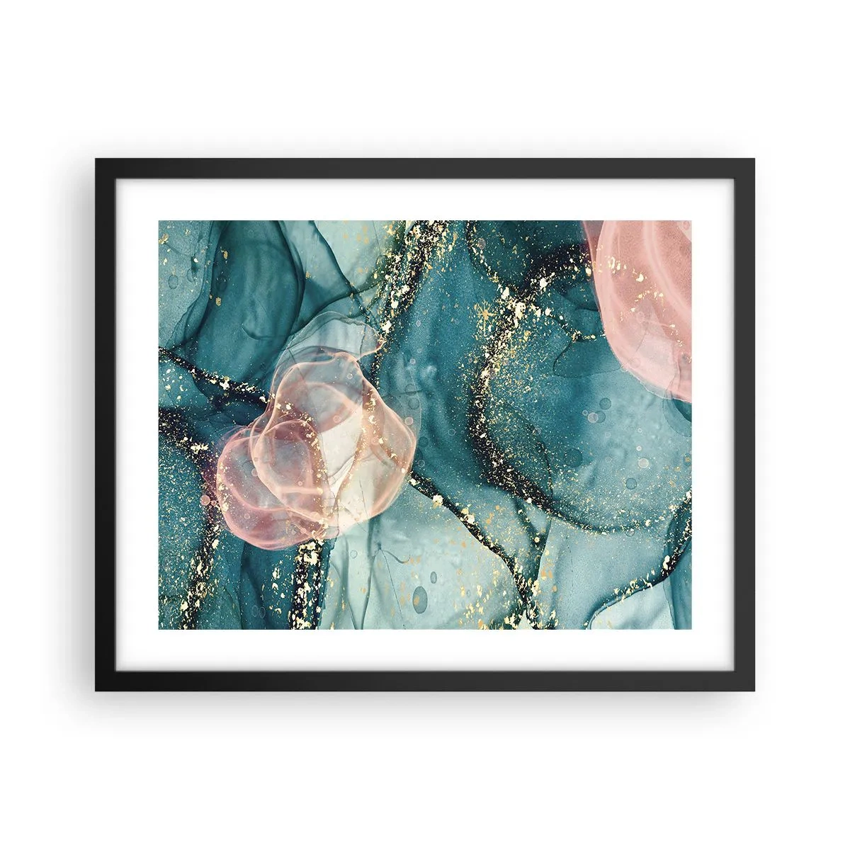 Pôster com moldura preta - Azul seda, rosa tule - 50x40 cm