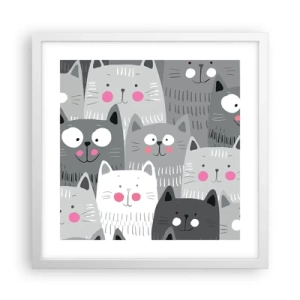 Pôster em moldura branca - O mundo dos gatos - 40x40 cm
