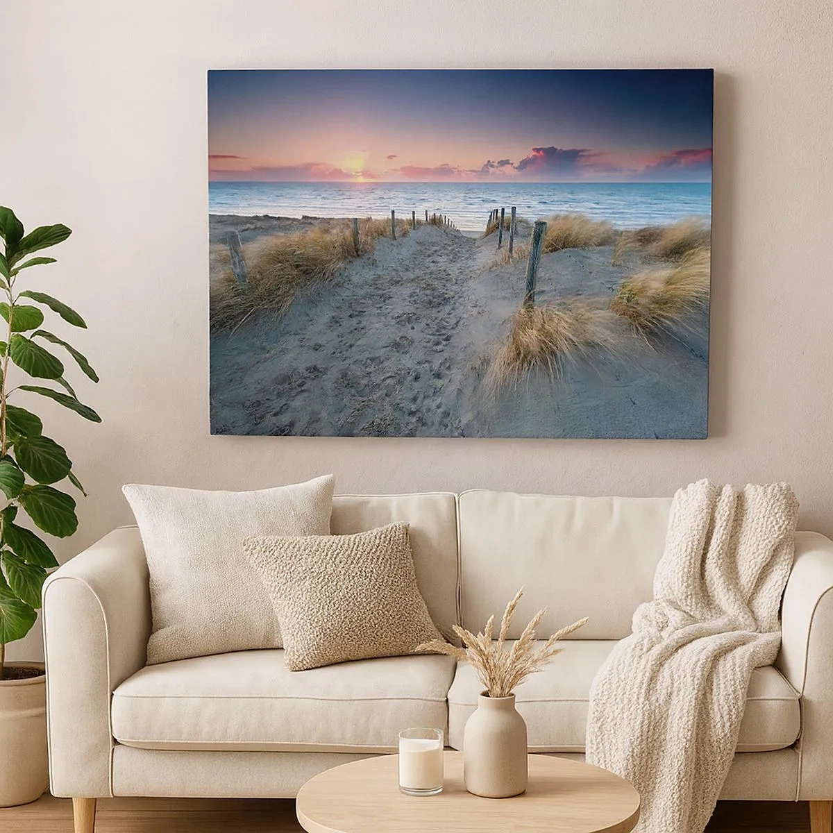 Quadro em tela - Caminho que leva à praia ao pôr do sol - 70x50cm - Derramou um arco-íris de esplendor radiante.... - Decoração de parede moderna para a sala de estar e quarto ARTTOR