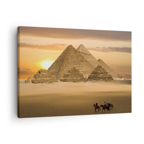 Quadro em tela - Pirâmides no Egito ao pôr do sol com cavaleiros a cavalo - 70x50cm - Sem mudança durante milhares de anos - Decoração de parede moderna para a sala de estar e quarto ARTTOR