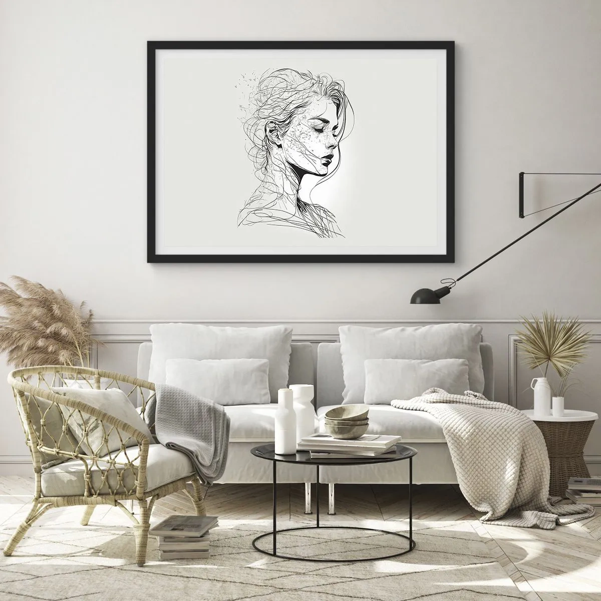 Pôster com moldura preta - Retrato em pensamento - 70x50 cm