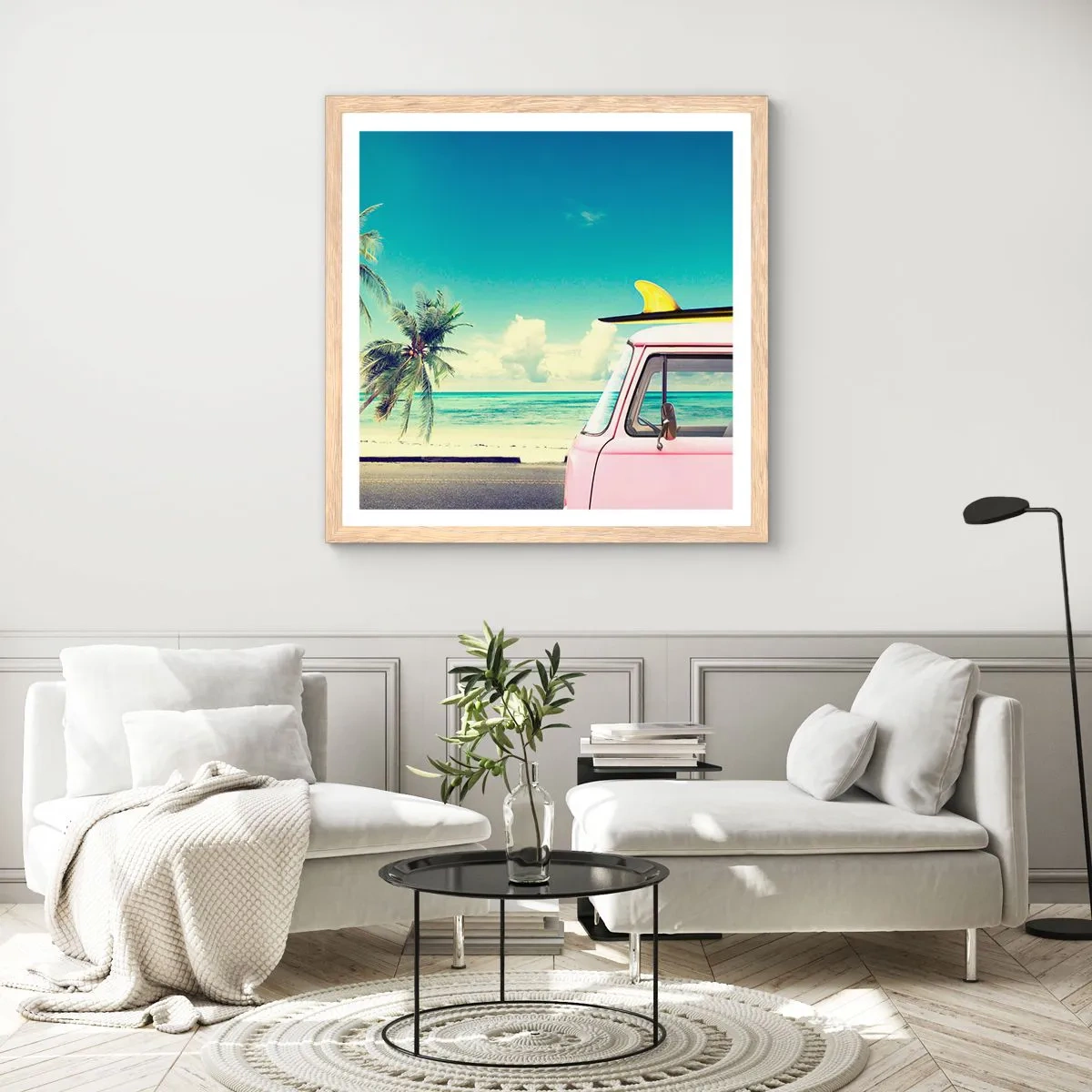 Pôster com moldura de carvalho claro - Está na hora das férias - 60x60 cm