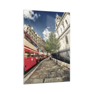 Quadro em vidro - Rua de Londres em cinza e vermelho - 50x70 cm