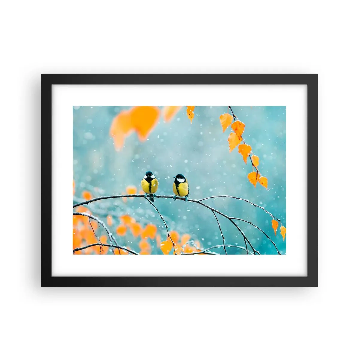 Pôster com moldura preta - Fofoca de pássaros - 40x30 cm