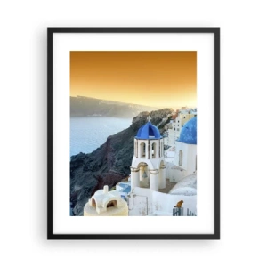 Pôster com moldura preta - Santorini - abraçada às rochas - 40x50 cm