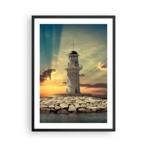 Pôster com moldura preta - Farol ao pôr do sol - 50x70cm - Luz - Bondade - Beleza - Decoração de parede moderna para a sala de estar e quarto ARTTOR