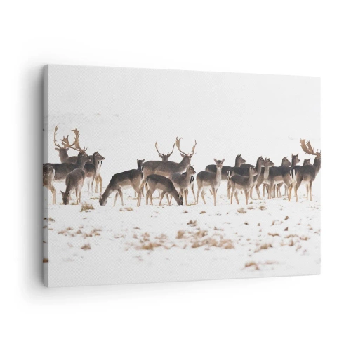 Quadro em tela - Uma manada de veados contra um fundo nevado - 70x50cm - O Natal se aproxima? - Decoração de parede moderna para a sala de estar e quarto ARTTOR