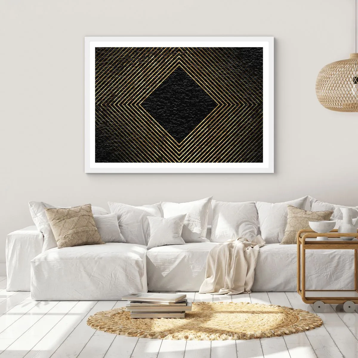 Pôster em moldura branca - Geometria em estilo glamoroso - 70x50 cm