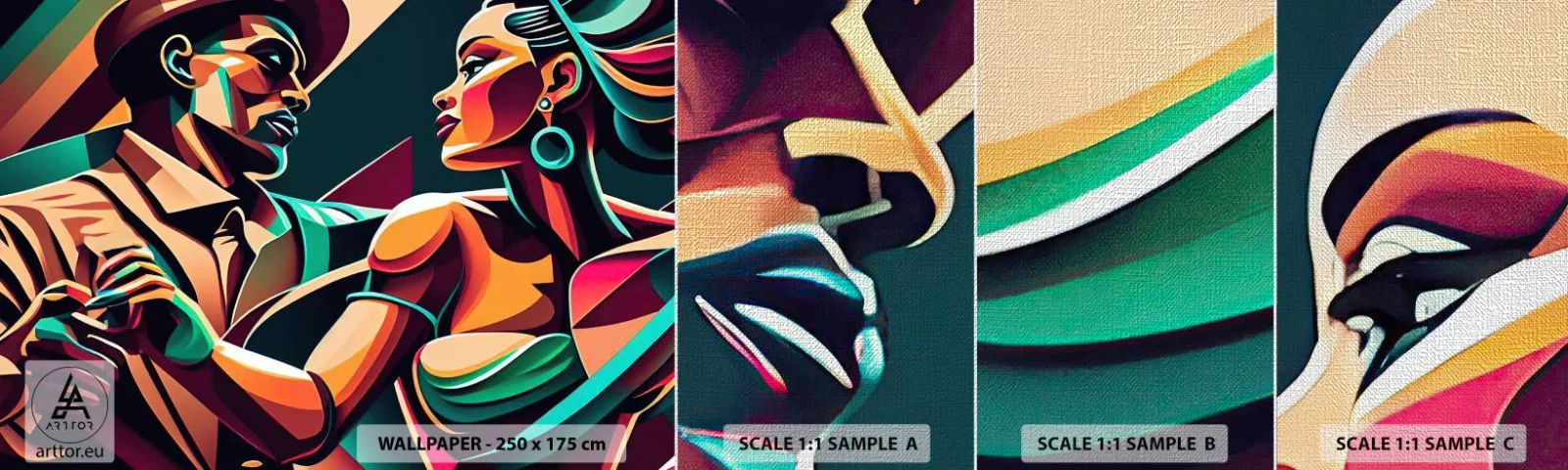 Amostra de papel de parede Premium Canvas - No ritmo do coração - Cubismo, Casal, Dança - 100x30 cm