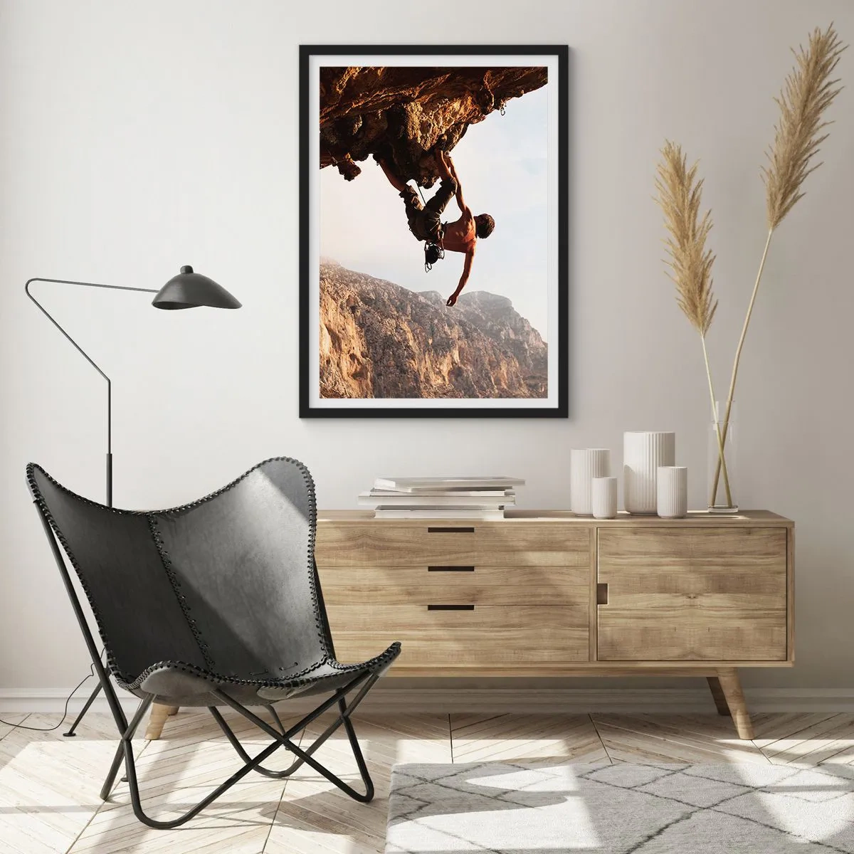 Pôster com moldura preta - Escalada sob o sol - 50x70cm - O mundo encolhido num punhado de rochas - Decoração de parede moderna para a sala de estar e quarto ARTTOR