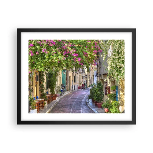 Pôster com moldura preta - Beco florido - 50x40 cm