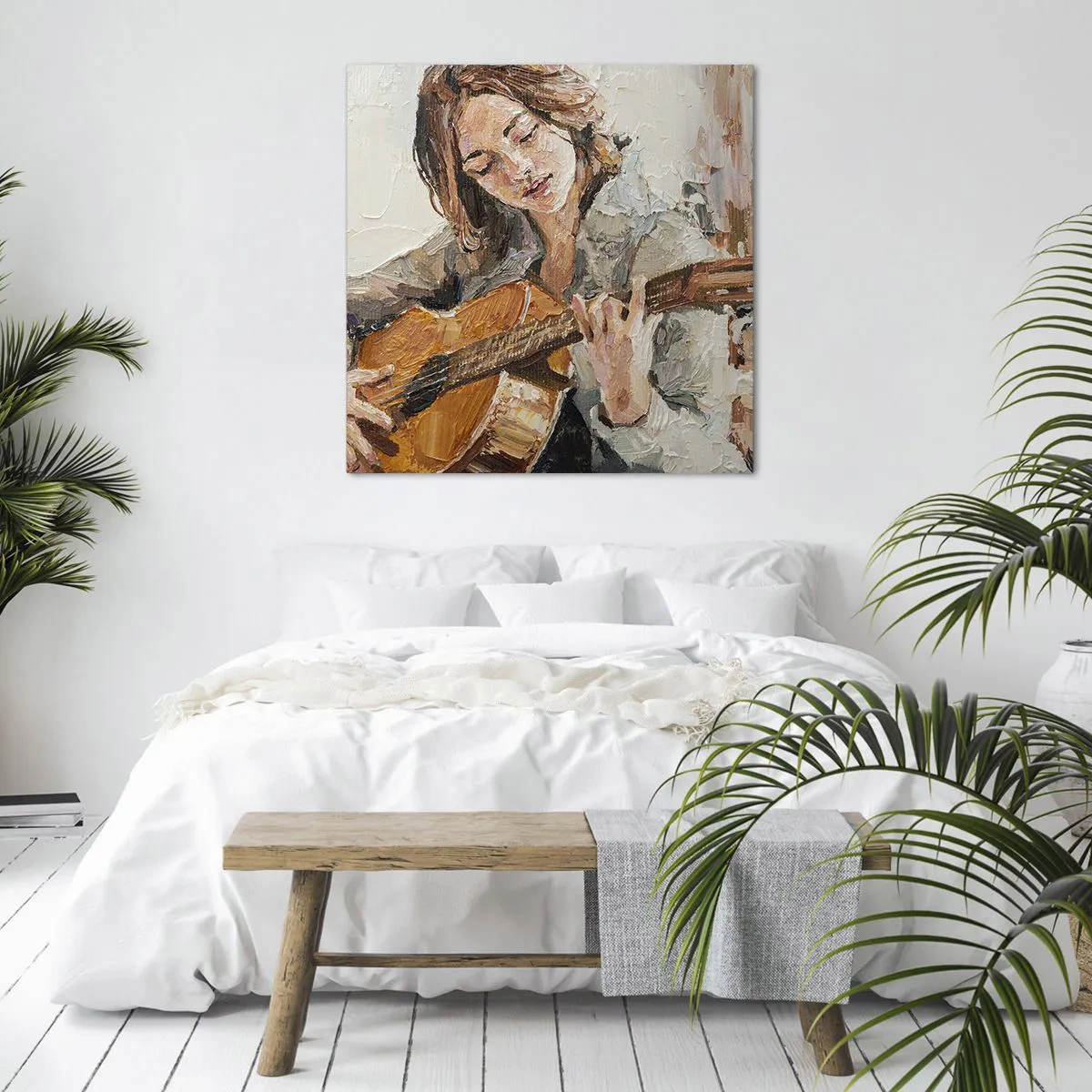 Quadro em tela - Concerto de violão e coração de rapariga - 30x30 cm