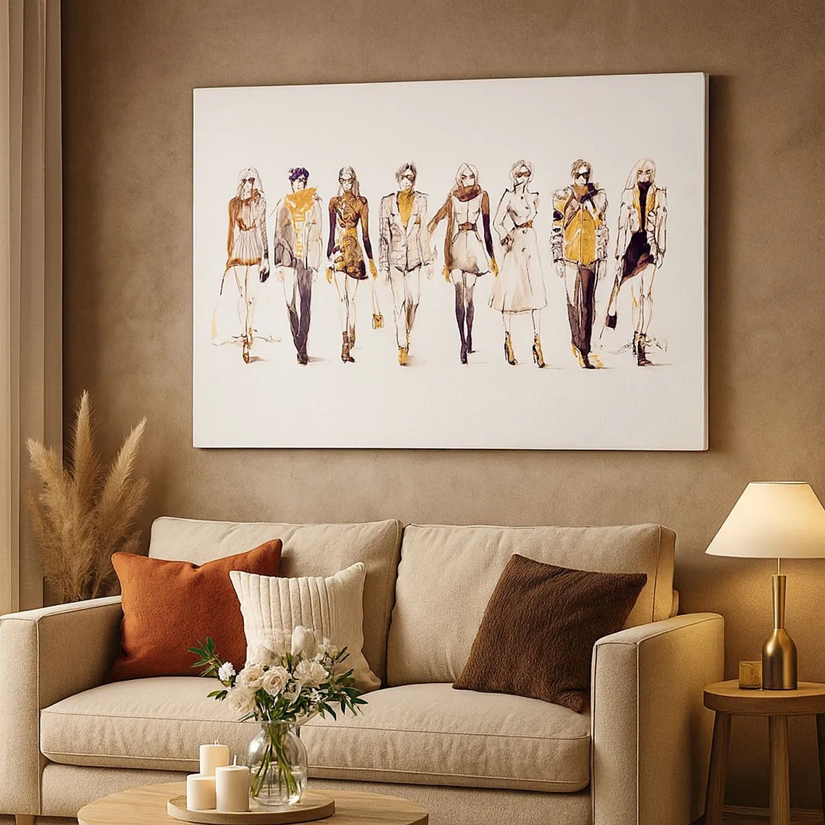 Quadro em tela - Esboço de um grupo de pessoas em trajes da moda - 70x50cm - Elegância elegante e casual sem esforço - Decoração de parede moderna para a sala de estar e quarto ARTTOR