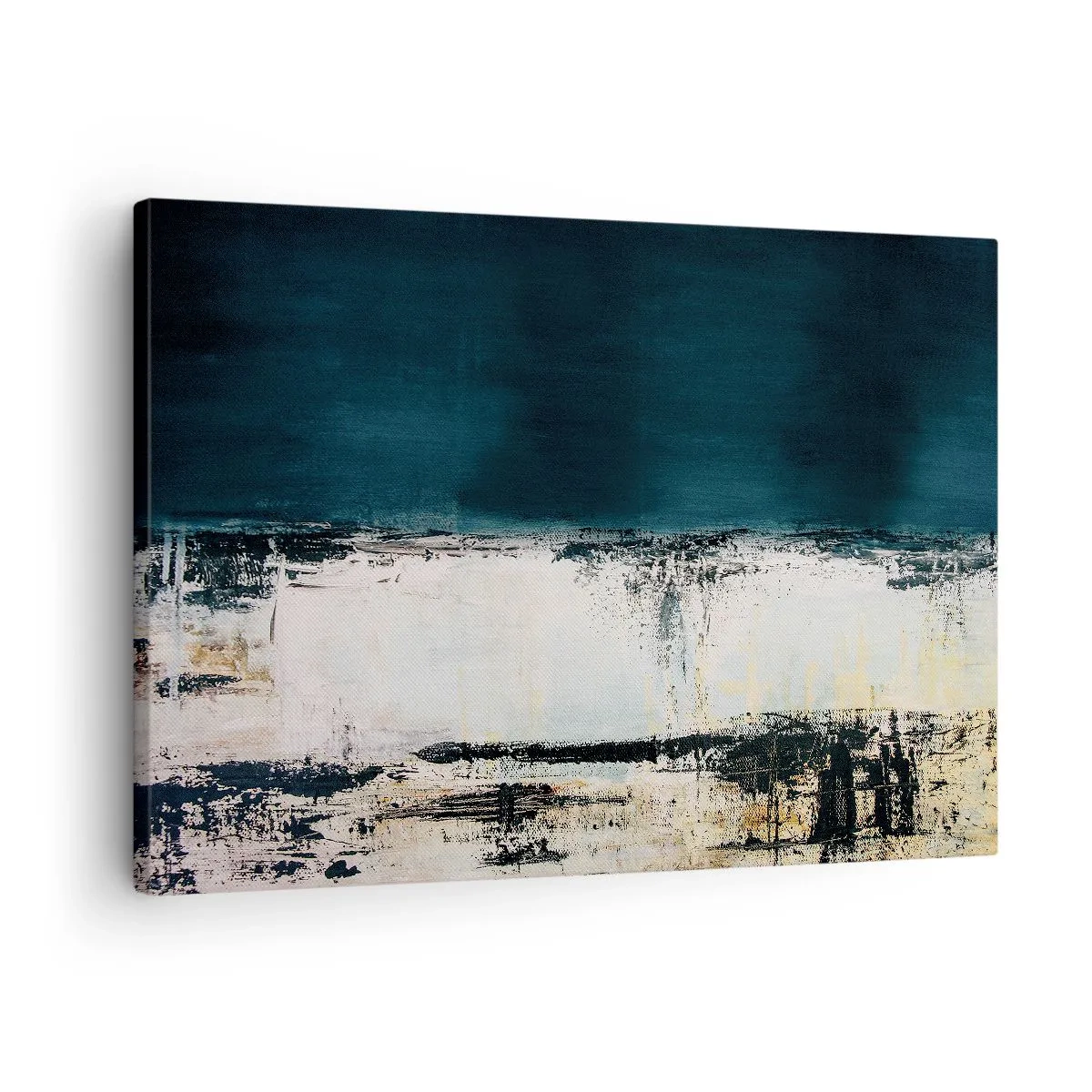Quadro em tela - Composição horizontal abstrata em tons de azul marinho e branco - 70x50cm - Composição horizontal - Decoração de parede moderna para a sala de estar e quarto ARTTOR