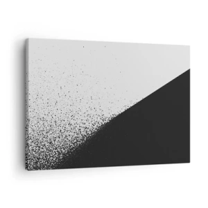 Quadro em tela - Abstração minimalista em preto e branco com pontos dispersos - 70x50cm - Cada vez mais rápido, cada vez mais - Decoração de parede moderna para a sala de estar e quarto ARTTOR