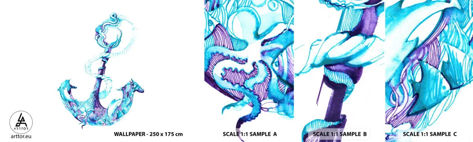 Amostra de papel de parede autocolante Deluxe Sticker - Guardião dos segredos do mar - Abstração, Âncora, Mar - 100x30 cm